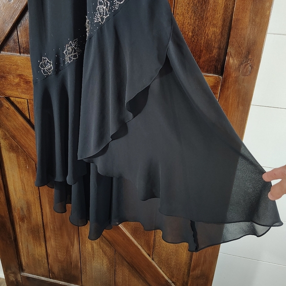 Womens Black Beaded Evening Dress Size 10 Asymmetrical Hem Romantic Fairy Whimsi - Picture 11 of 11